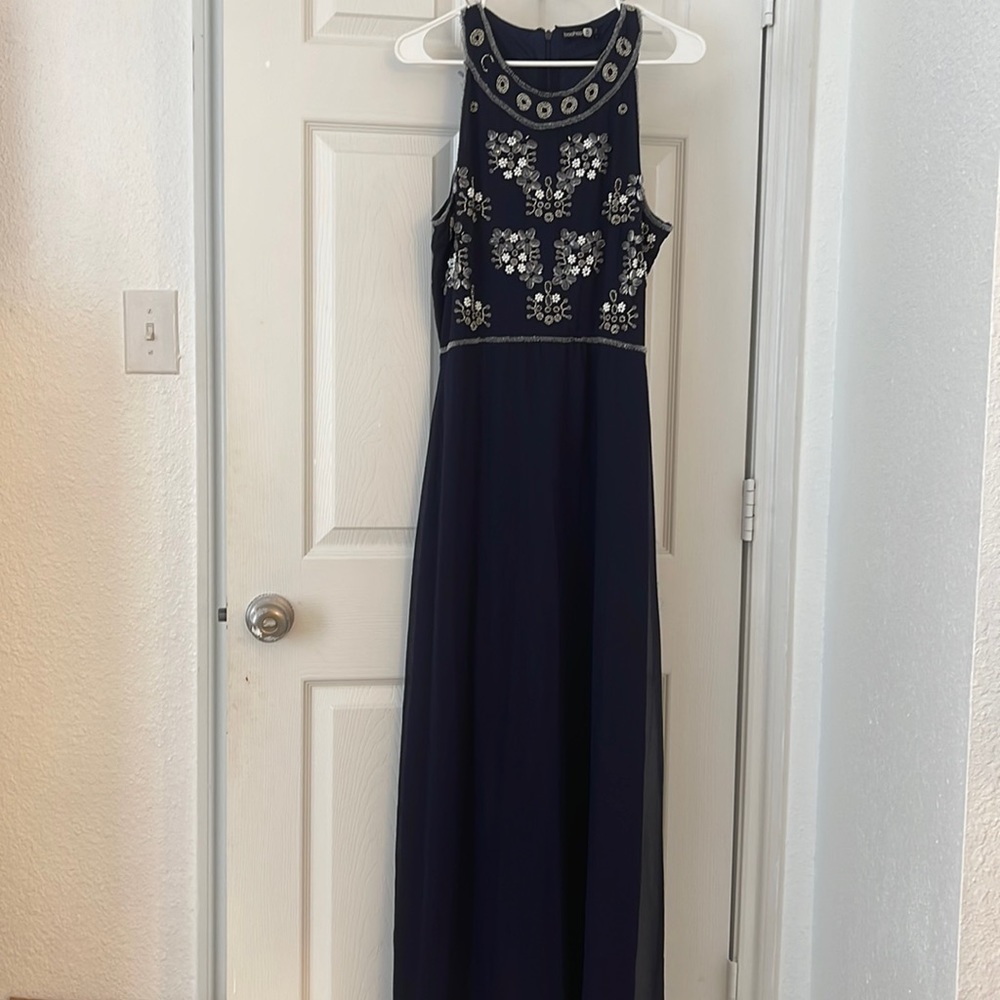 Navy blue boutique embellished and beaded maxi dress brand new never worn